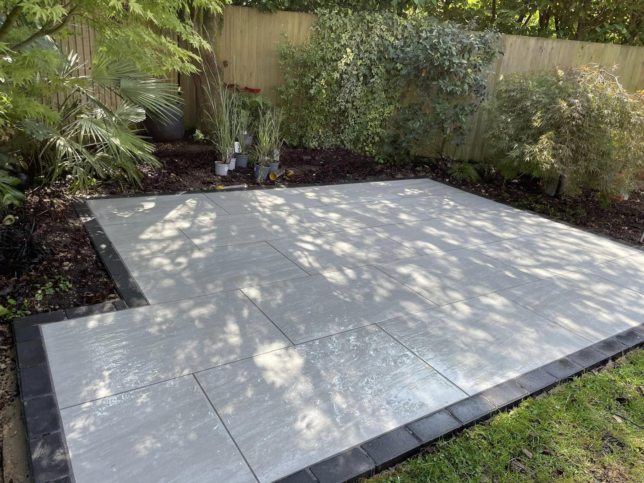 Natural stone pathway through landscaped garden